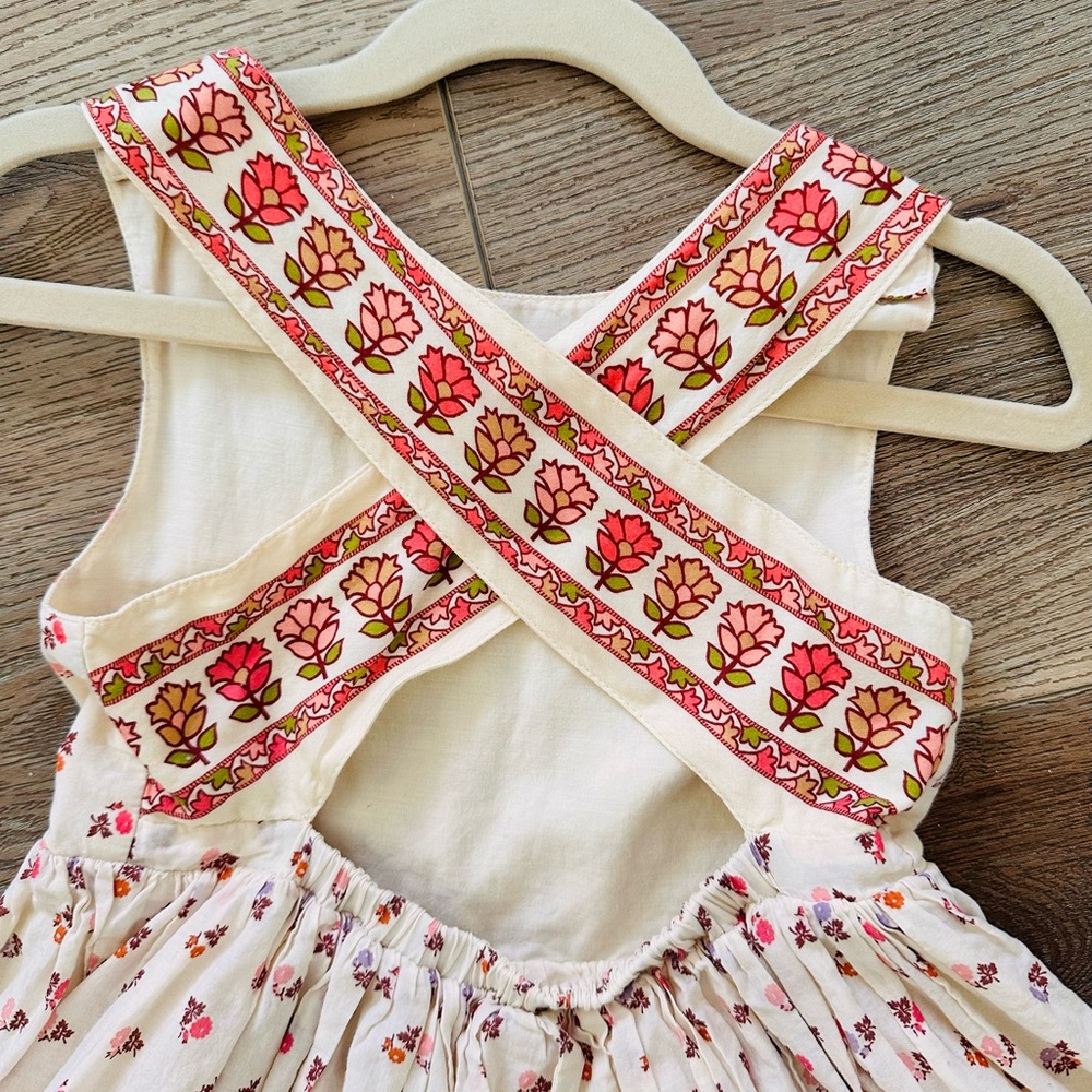 Mini Boden Cream Dress with Pink and Red Floral Trim